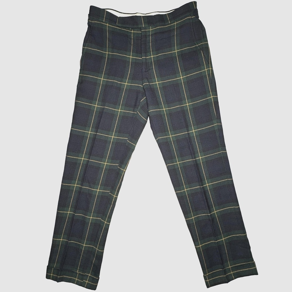 Polo Ralph Lauren Pants Womens 28 Green Navy Tartan Wool Dress Plaid Italy